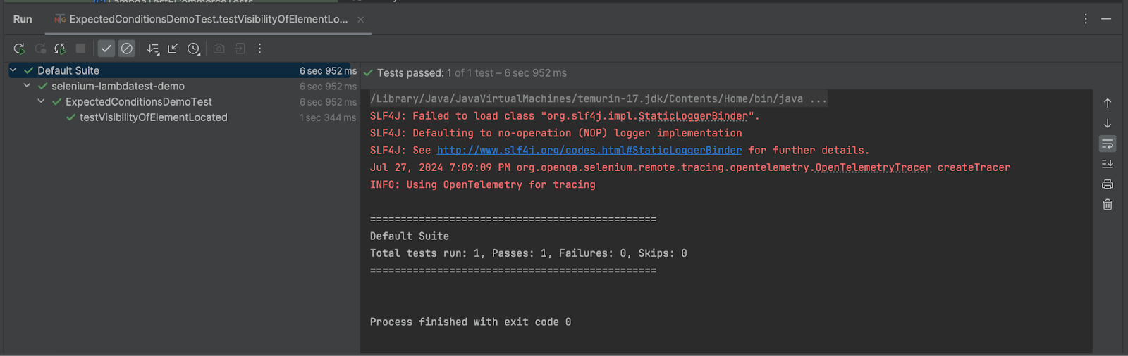 tests running on IntelliJ IDE