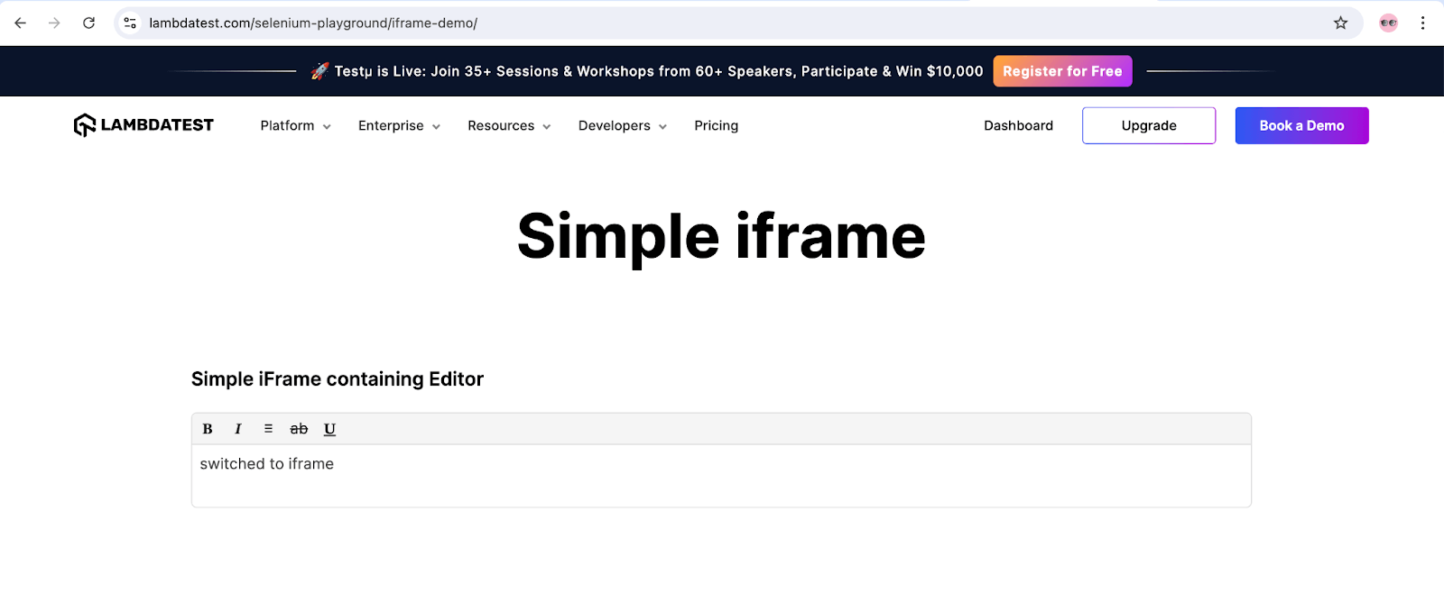 Simple iFrame containing Editor using