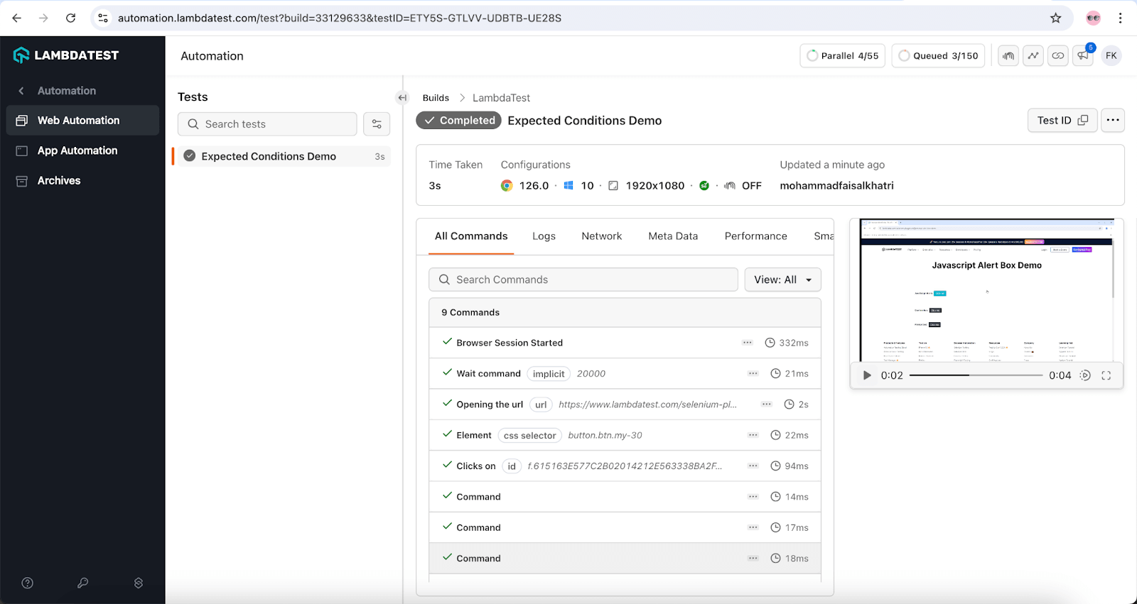  LambdaTest dashboard