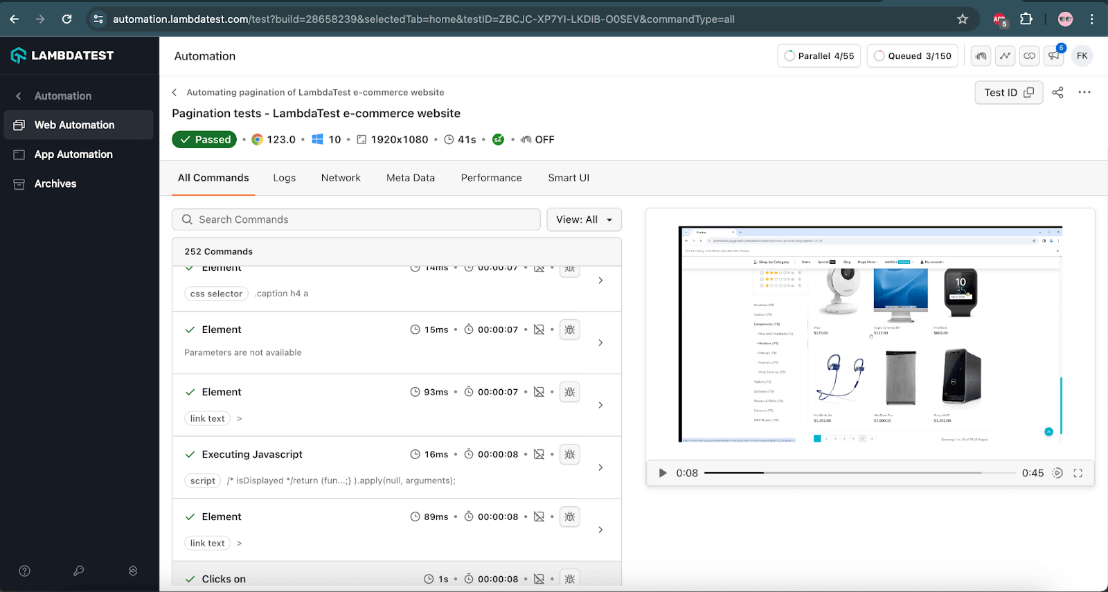  logs could also be found on the LambdaTest build details window