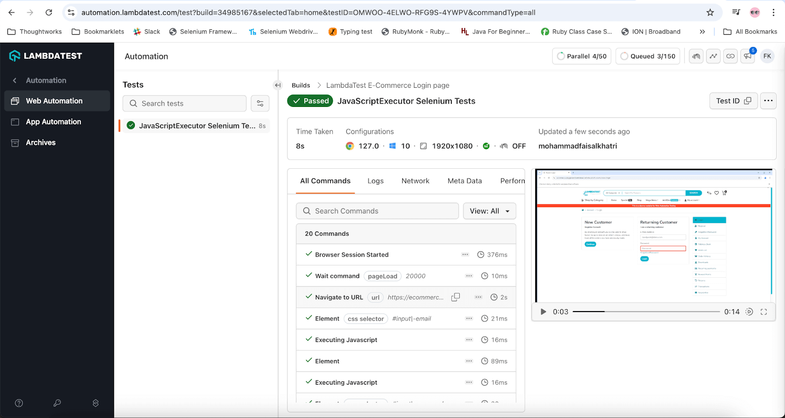 test executed on LambdaTest cloud grid