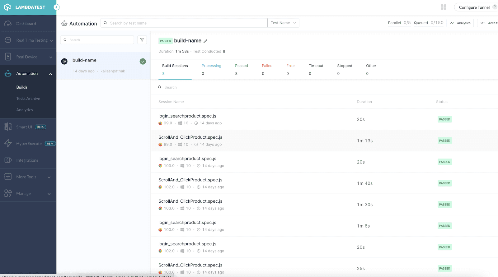 test cases are passed in different browsers.