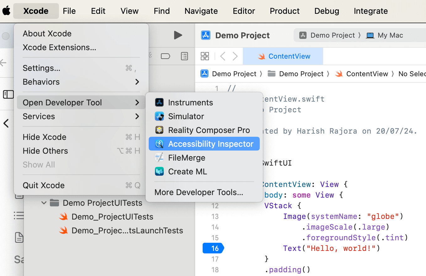  macOS, navigate to Xcode