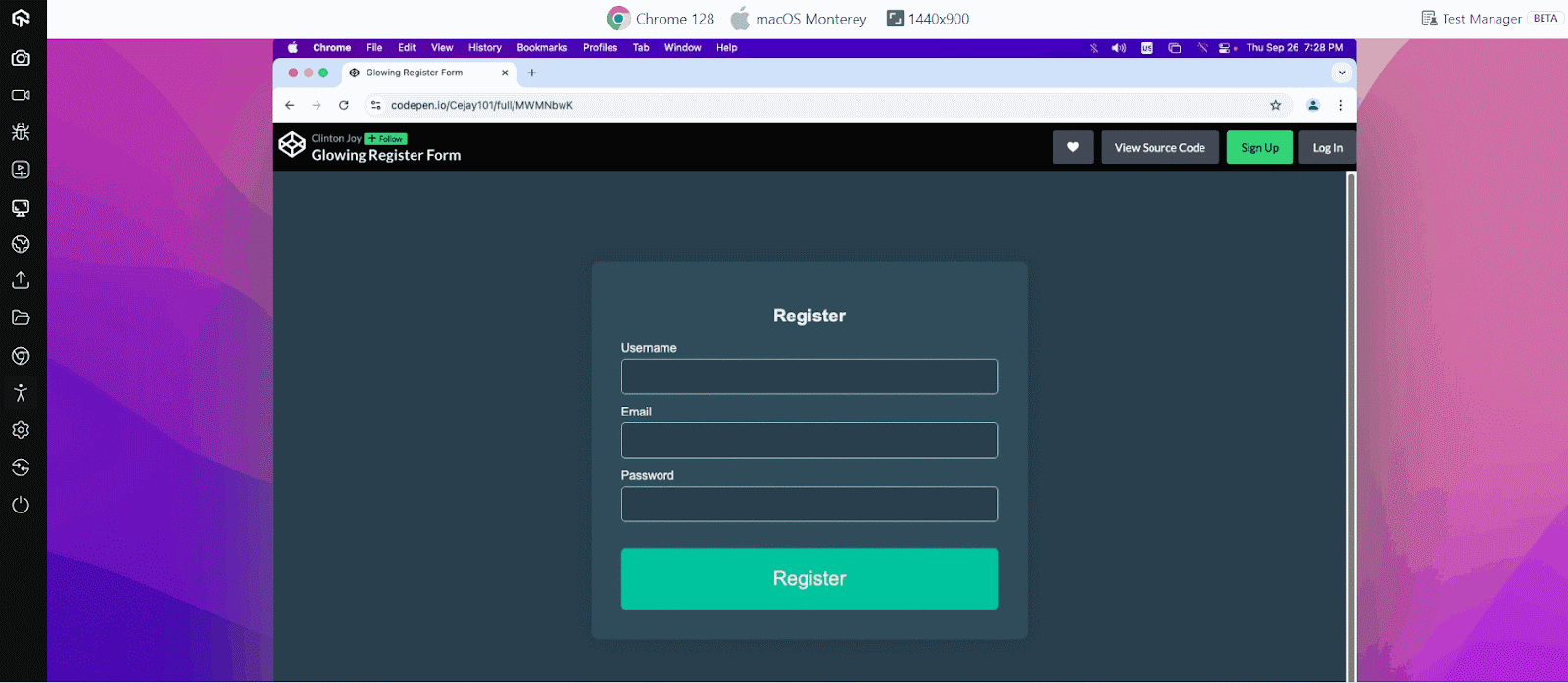 Glowing Effect in CSS for Register Form