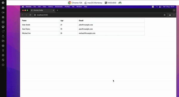 Glowing Effect in CSS for Table