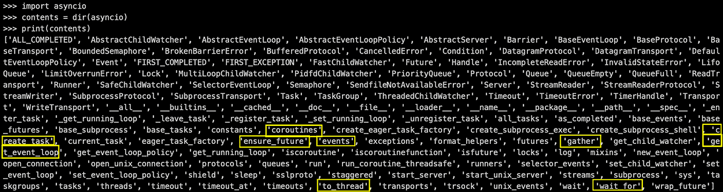 Key methods of the asyncio library