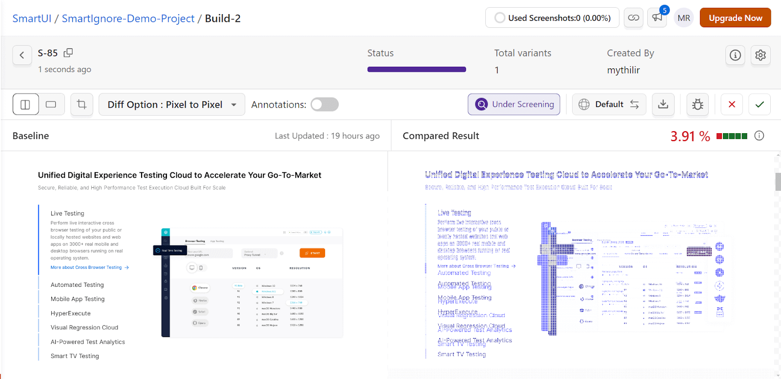 Diff Options dropdown menu