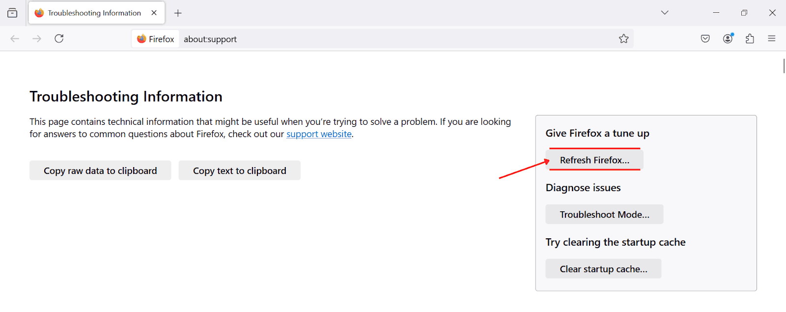 Select Refresh Firefox in the right panel and confirm
