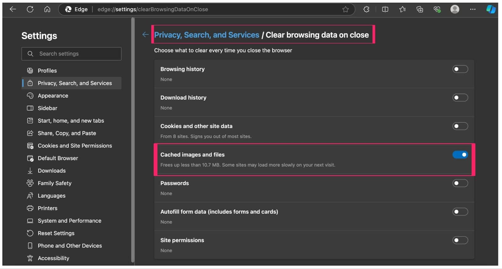 cached images and files