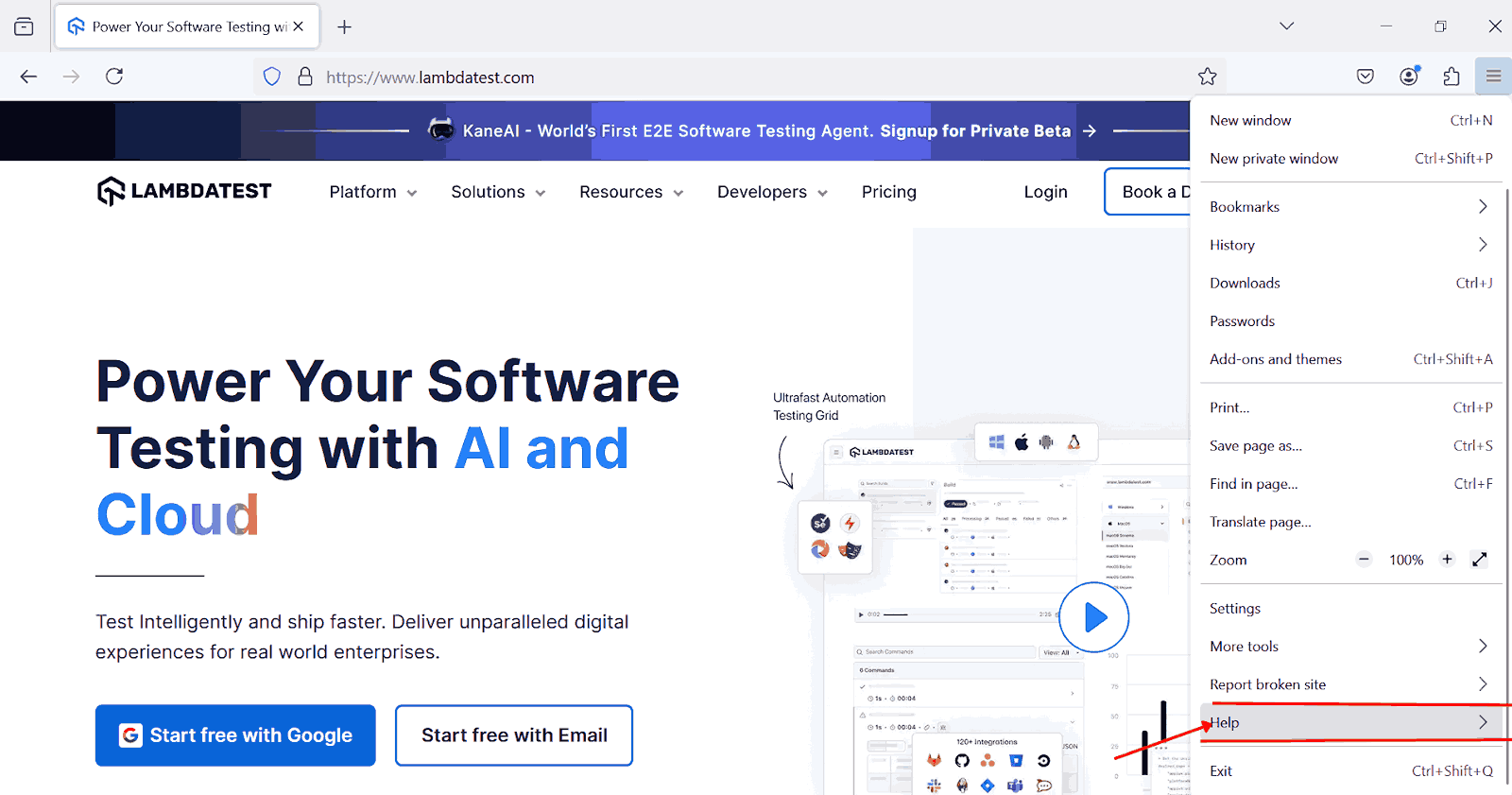 open firefox menu and click help