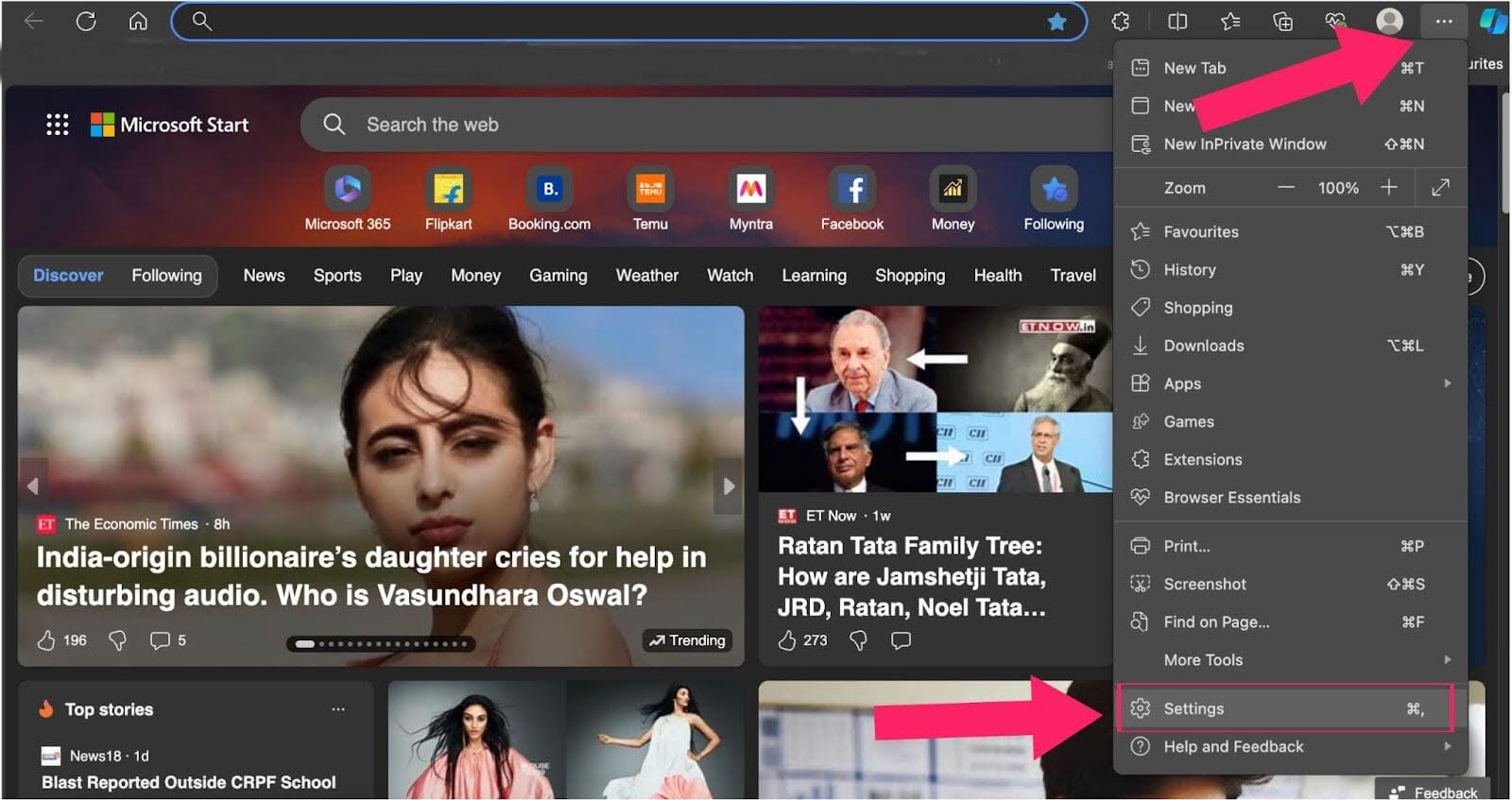 Open the Microsoft Edge browser. Click on the three-dots 