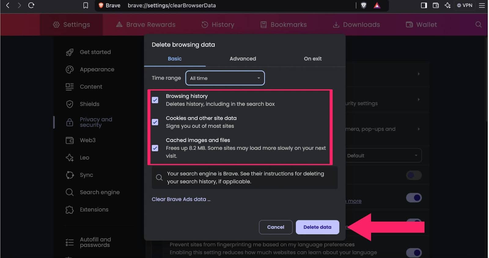 Time range to clear the menu to choose the desired timeframe