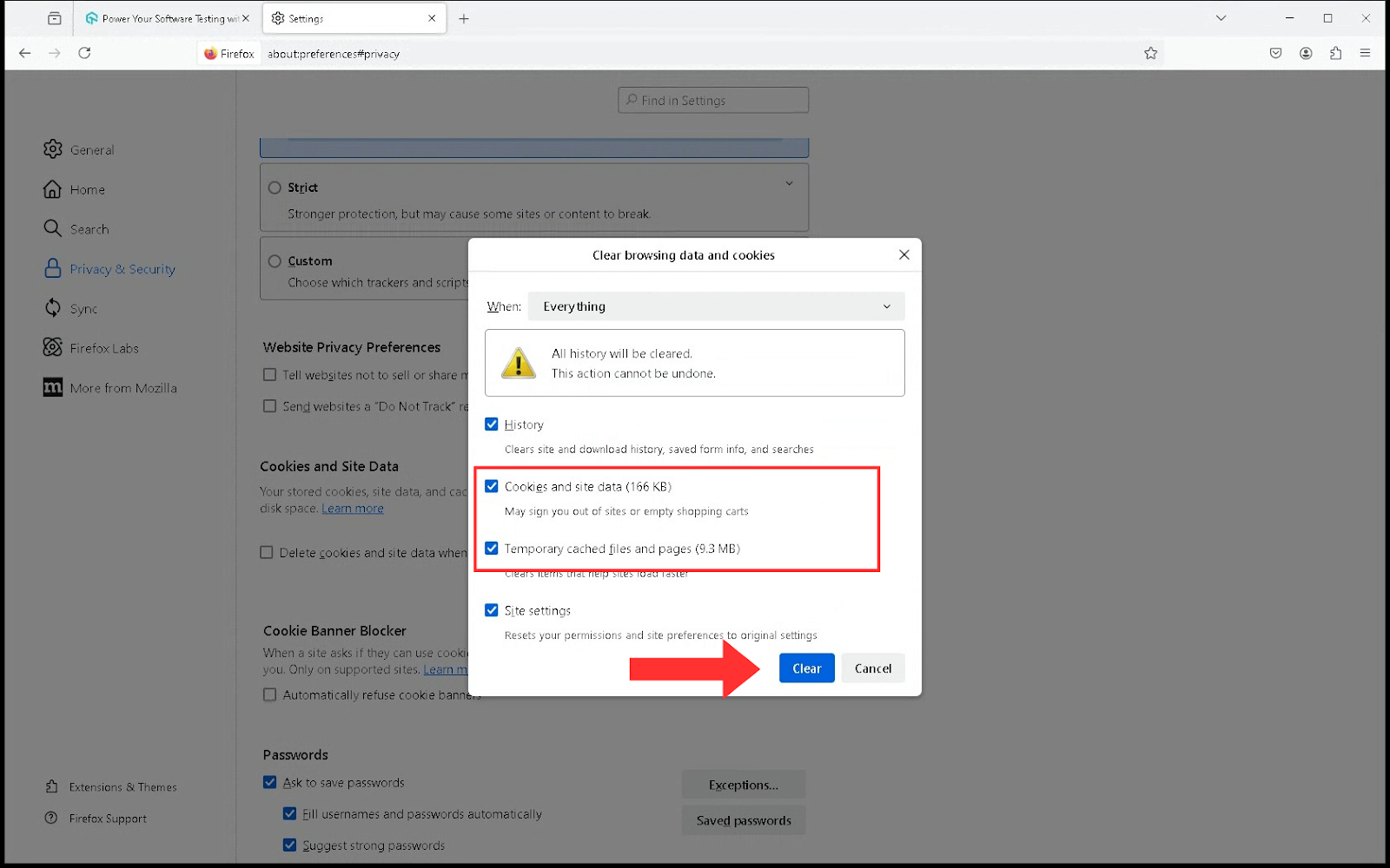 Time range to clear the menu to choose the desired timeframe