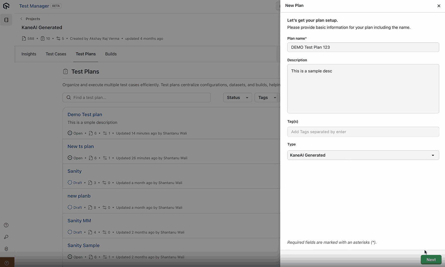 create test plans with KaneAI on HyperExecute