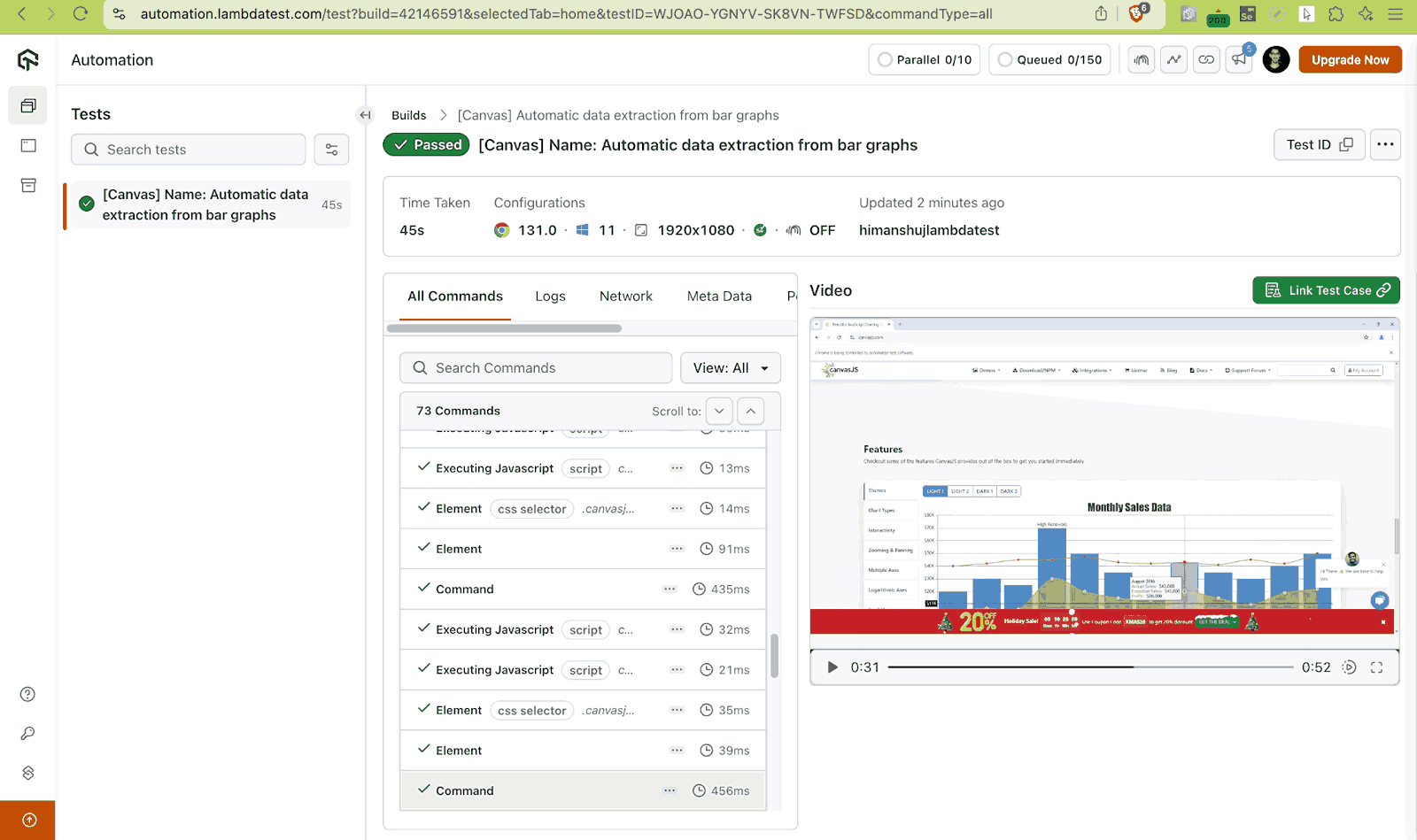 lambda test canvas automation results