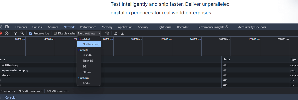 Network tab-No throttling