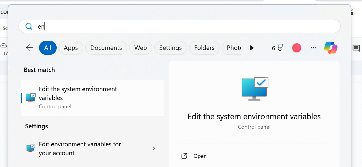 Edit the system environment variables