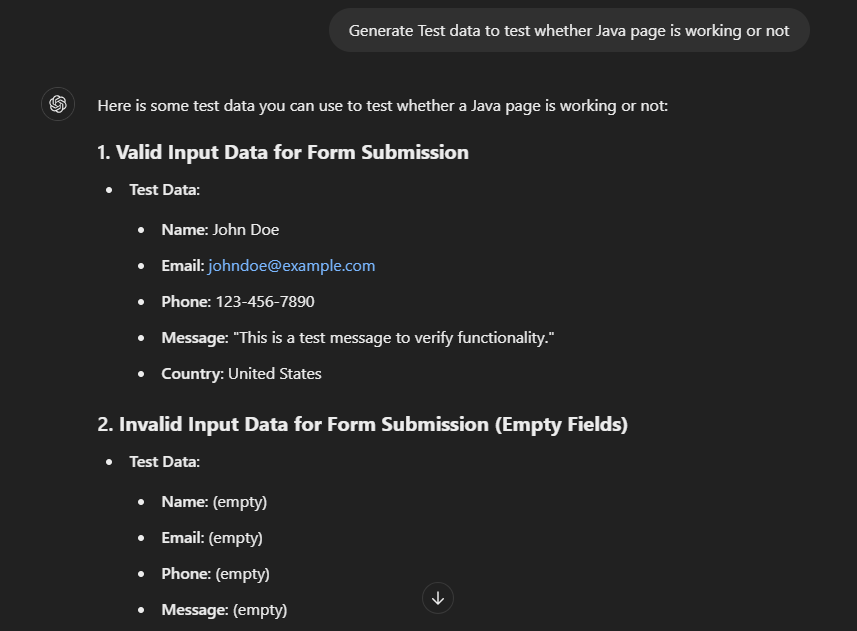 use ChatGPT to generate test data