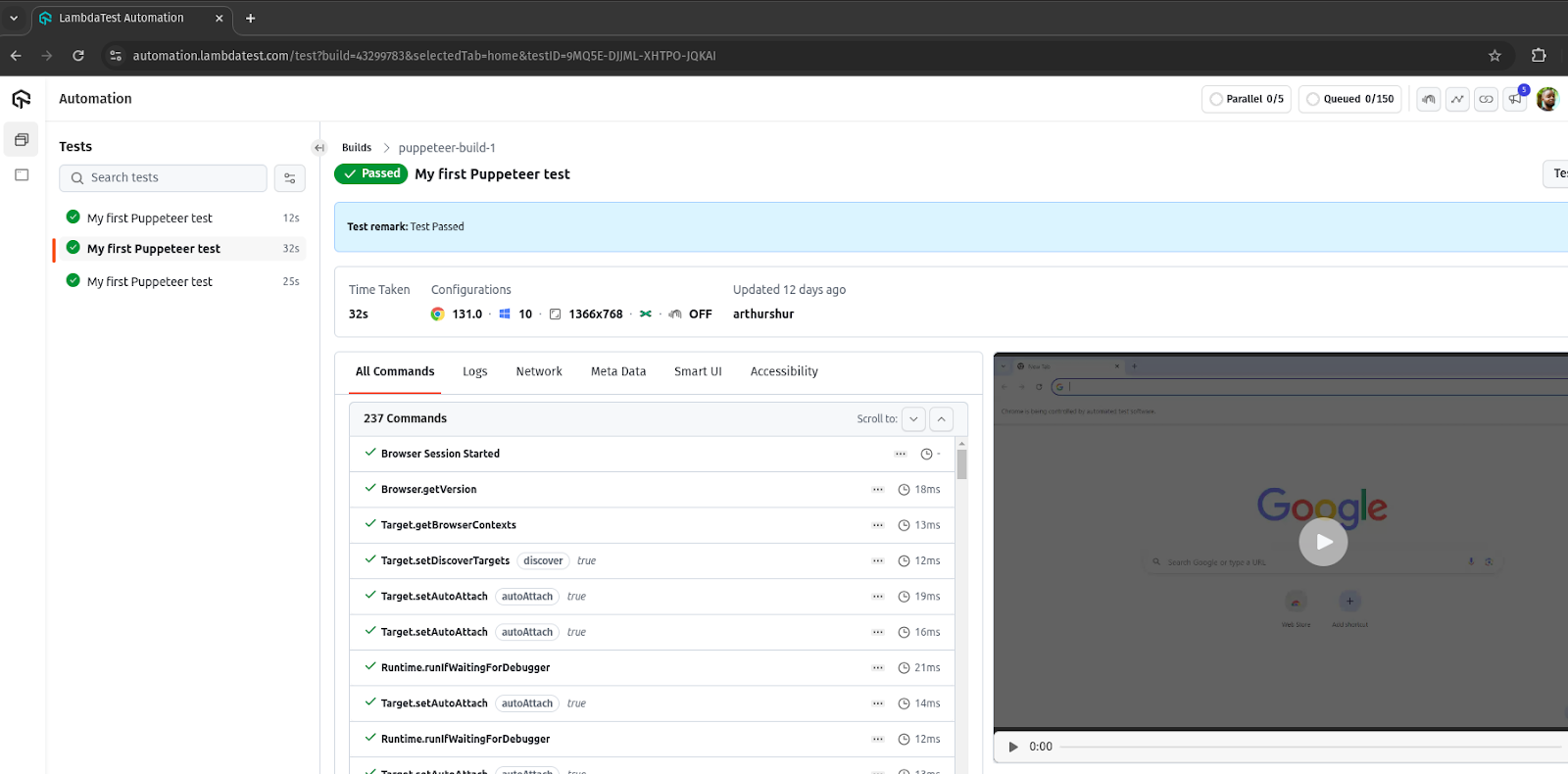 Web Automation dashboard