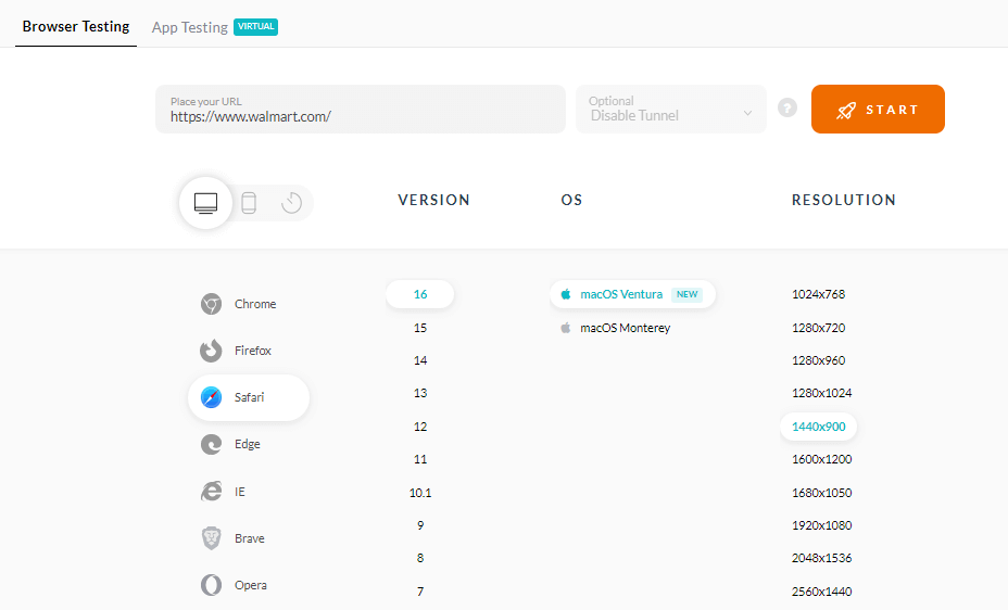 Browser os resolution front end testing