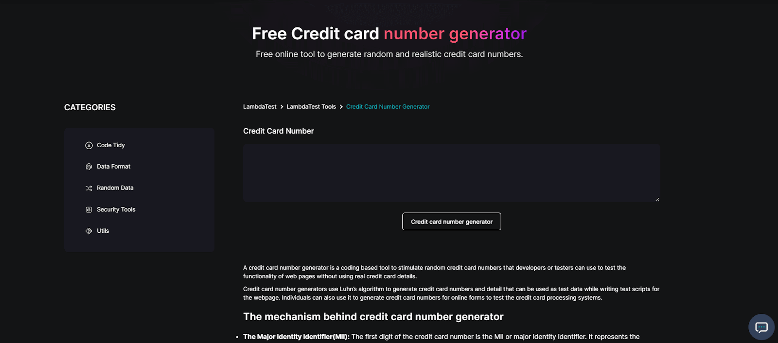 Credit Card Number Generator