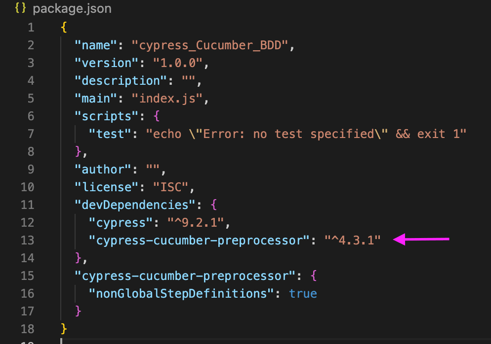 cucumber devdependency in package json