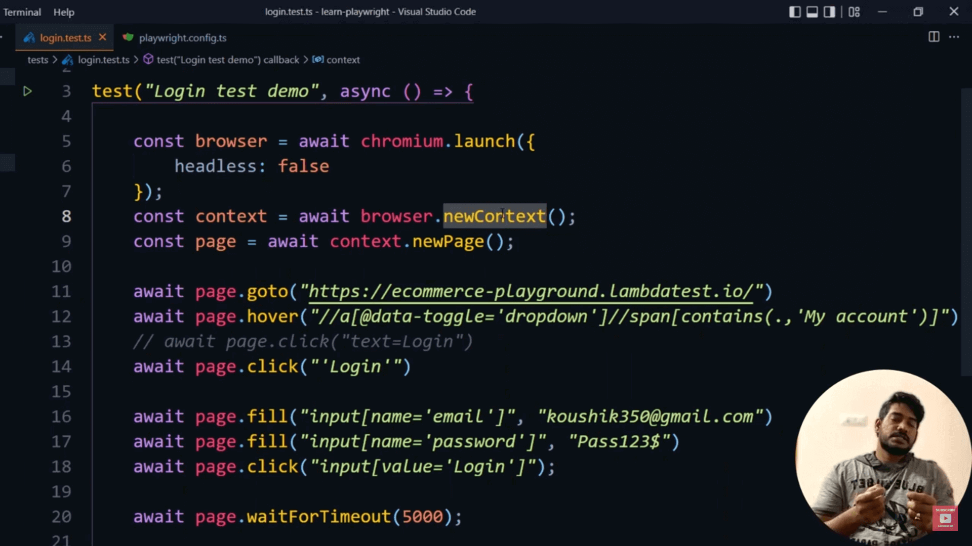 execute the test in the terminal Functions And Selectors