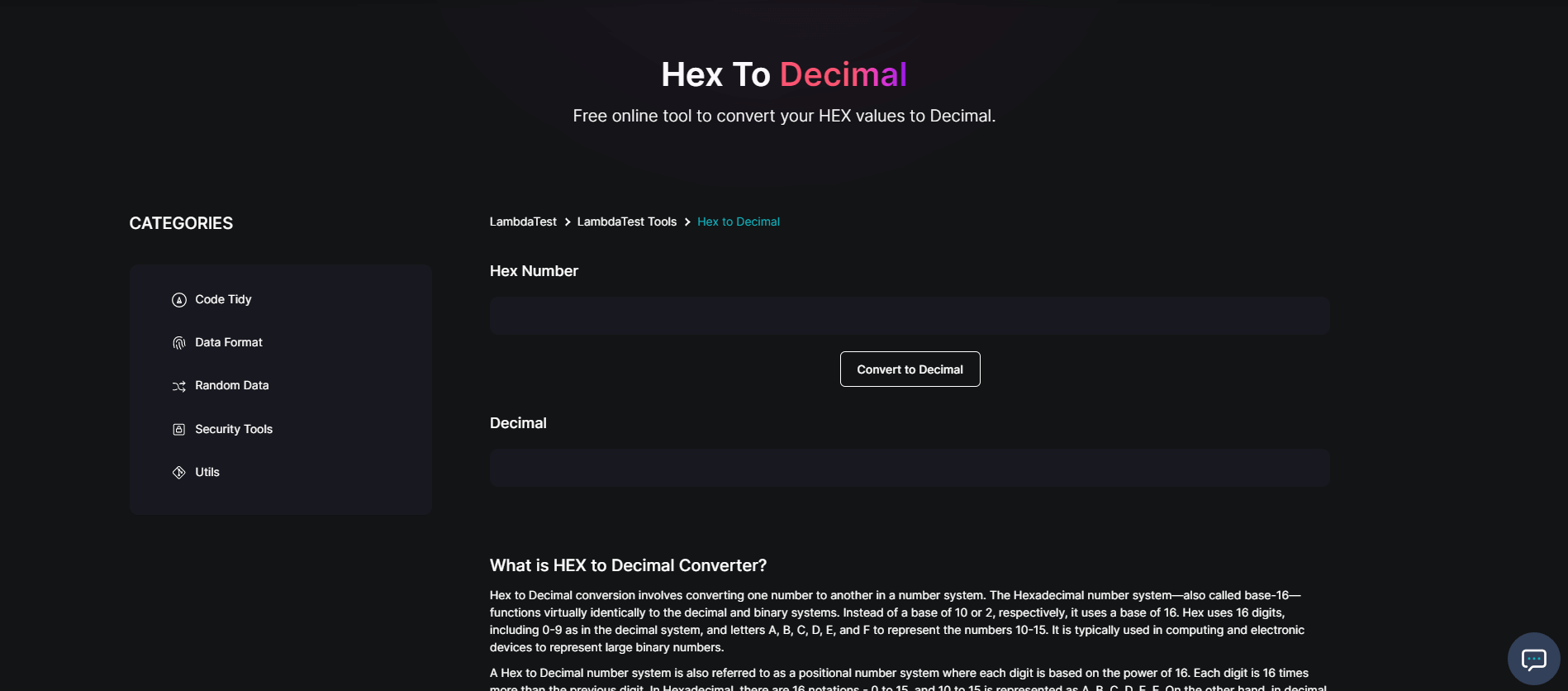 Hex to Decimal free tool