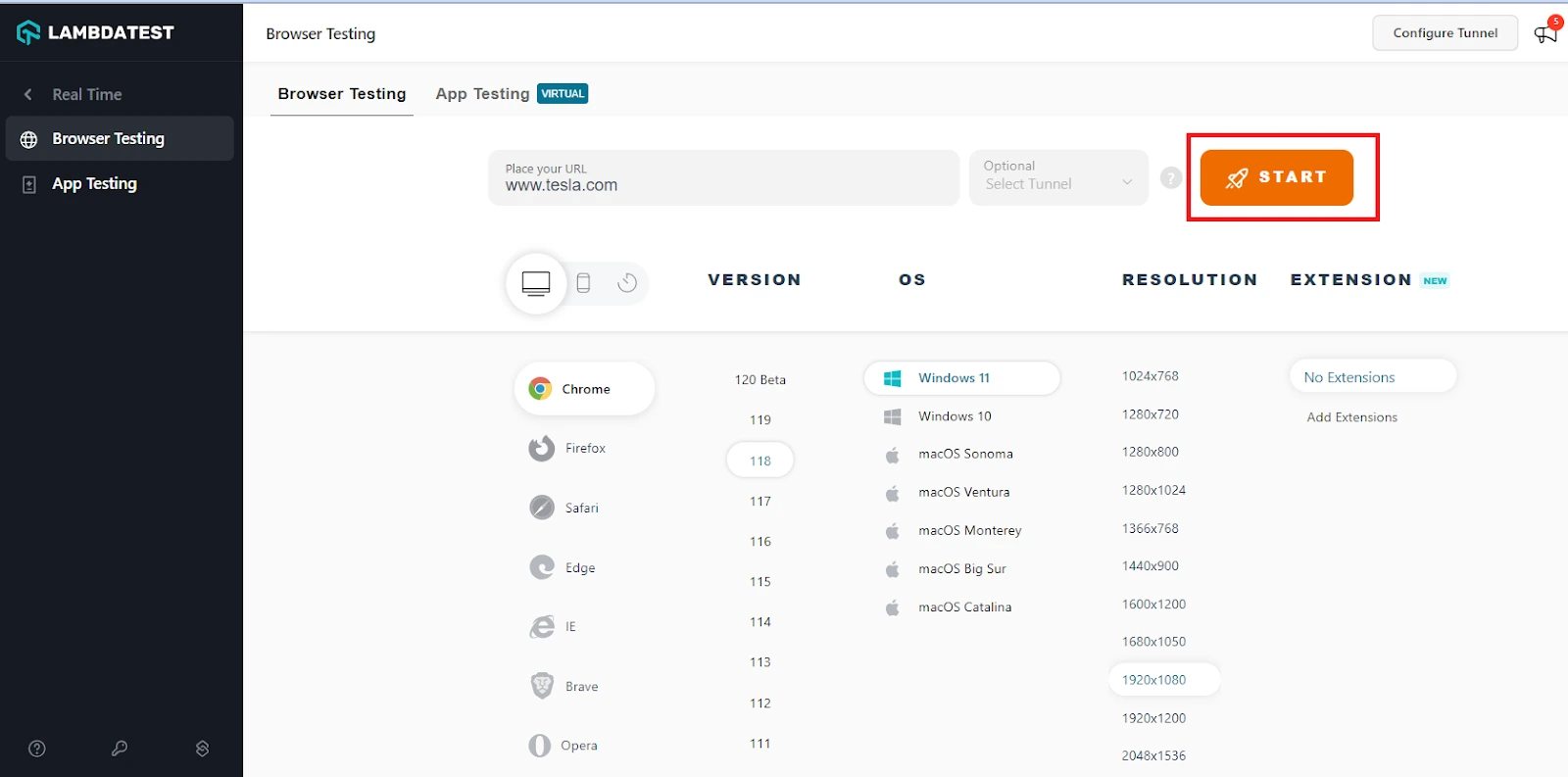 application on the selected configurations