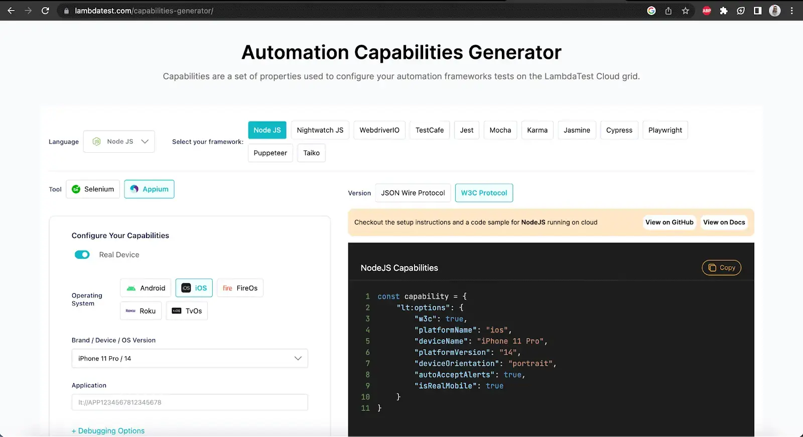 capabilities can be auto-generated using the lambdatest capabilities generator