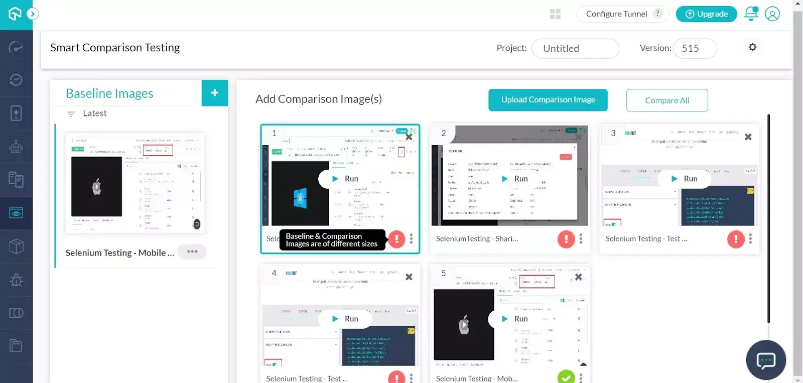 Choose the images you want to compare with the baseline