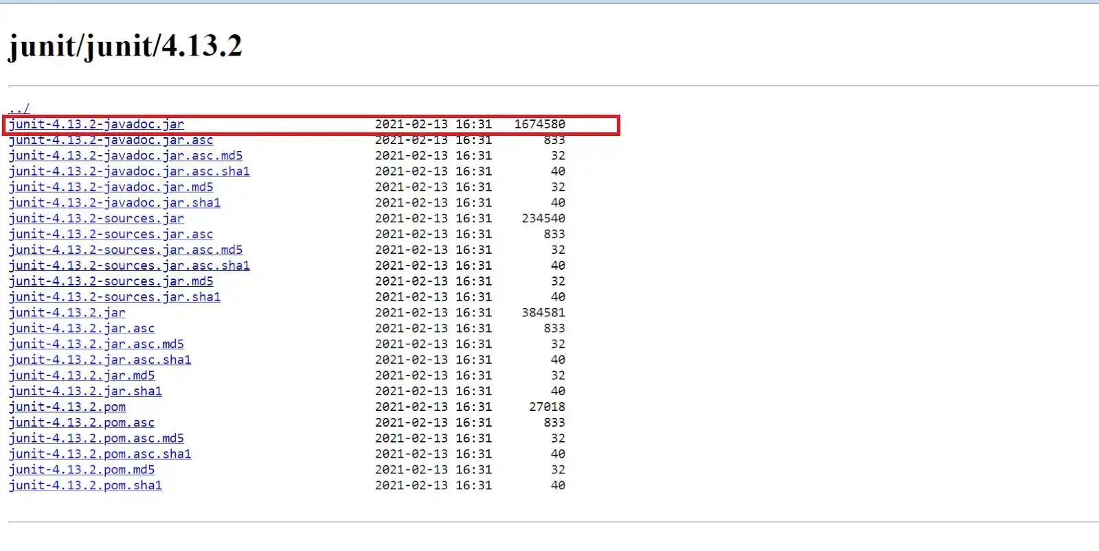 Click on the latest version of JUnit from the list of versions available.