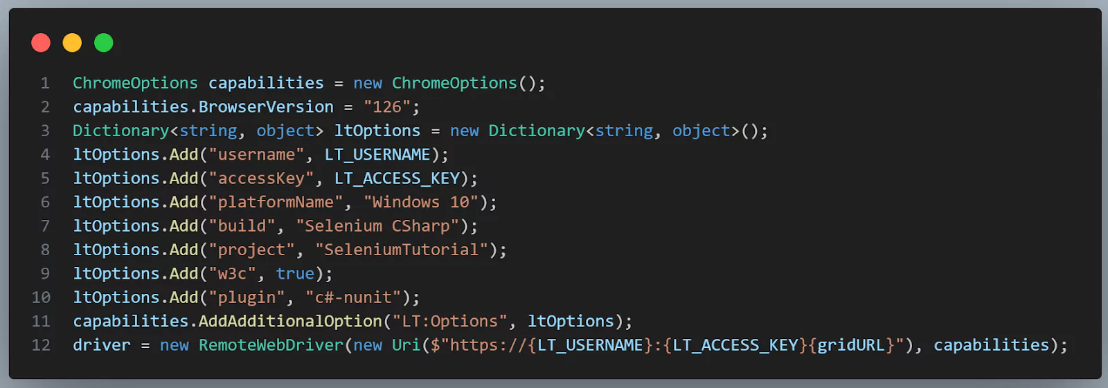 configure browser attributes for cross browser testing using Chrome