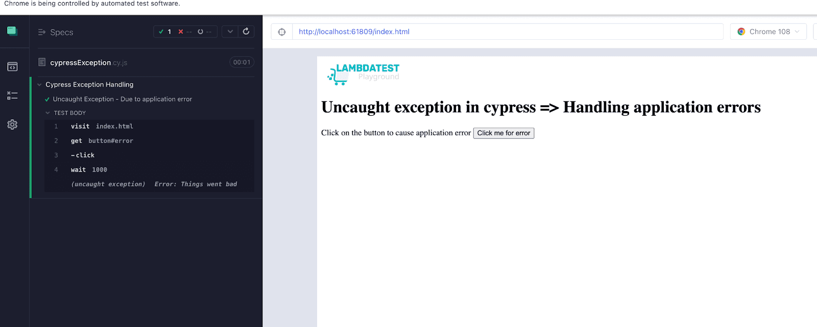  Cypress uncaught exception when a test fails due to an application error