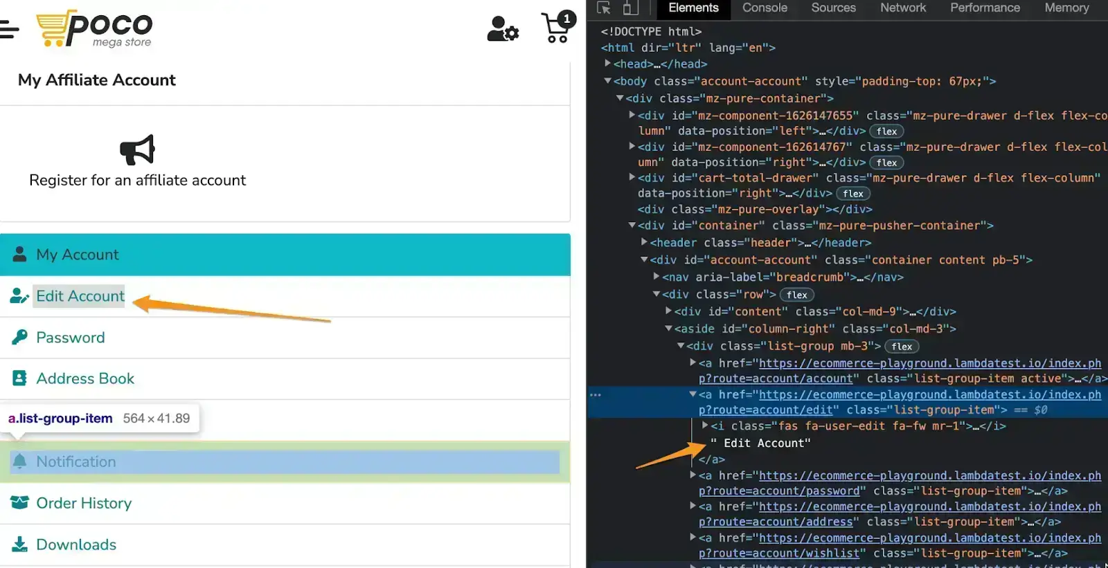 element in a browser