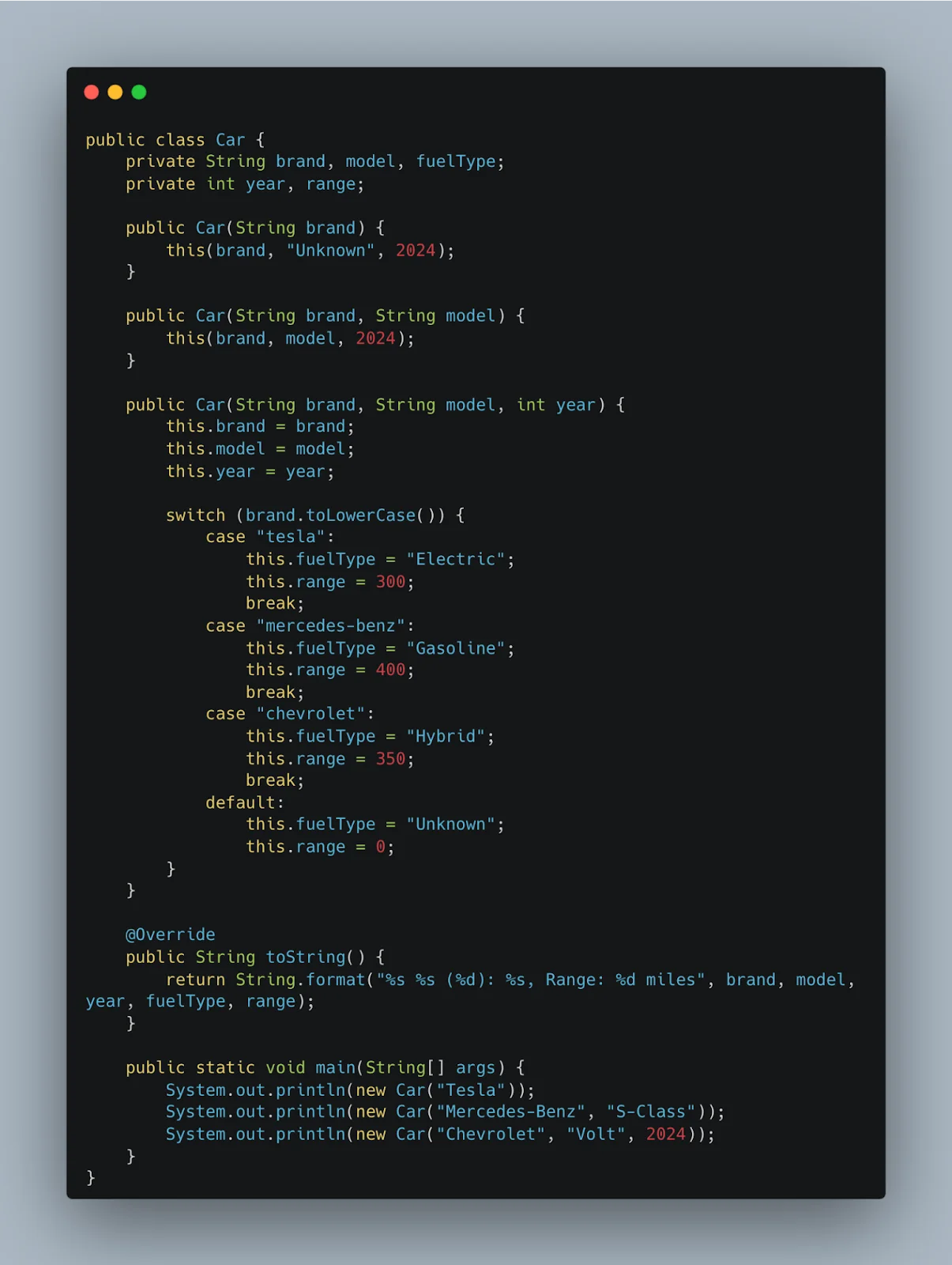 example code showing constructor chaining-using this keyword in java