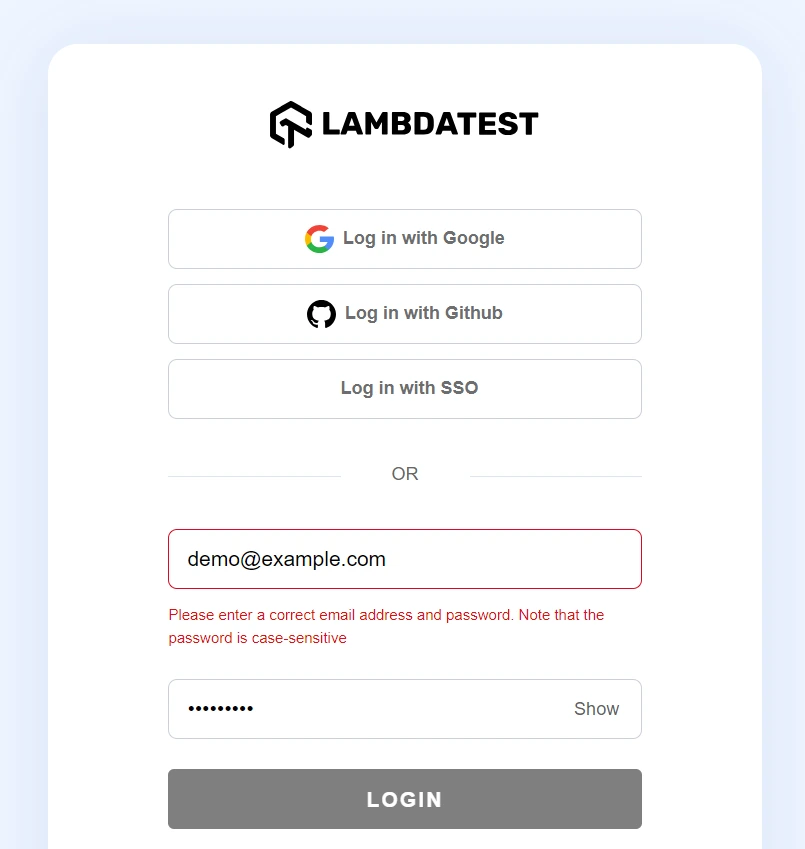 Inputting the incorrect email ID