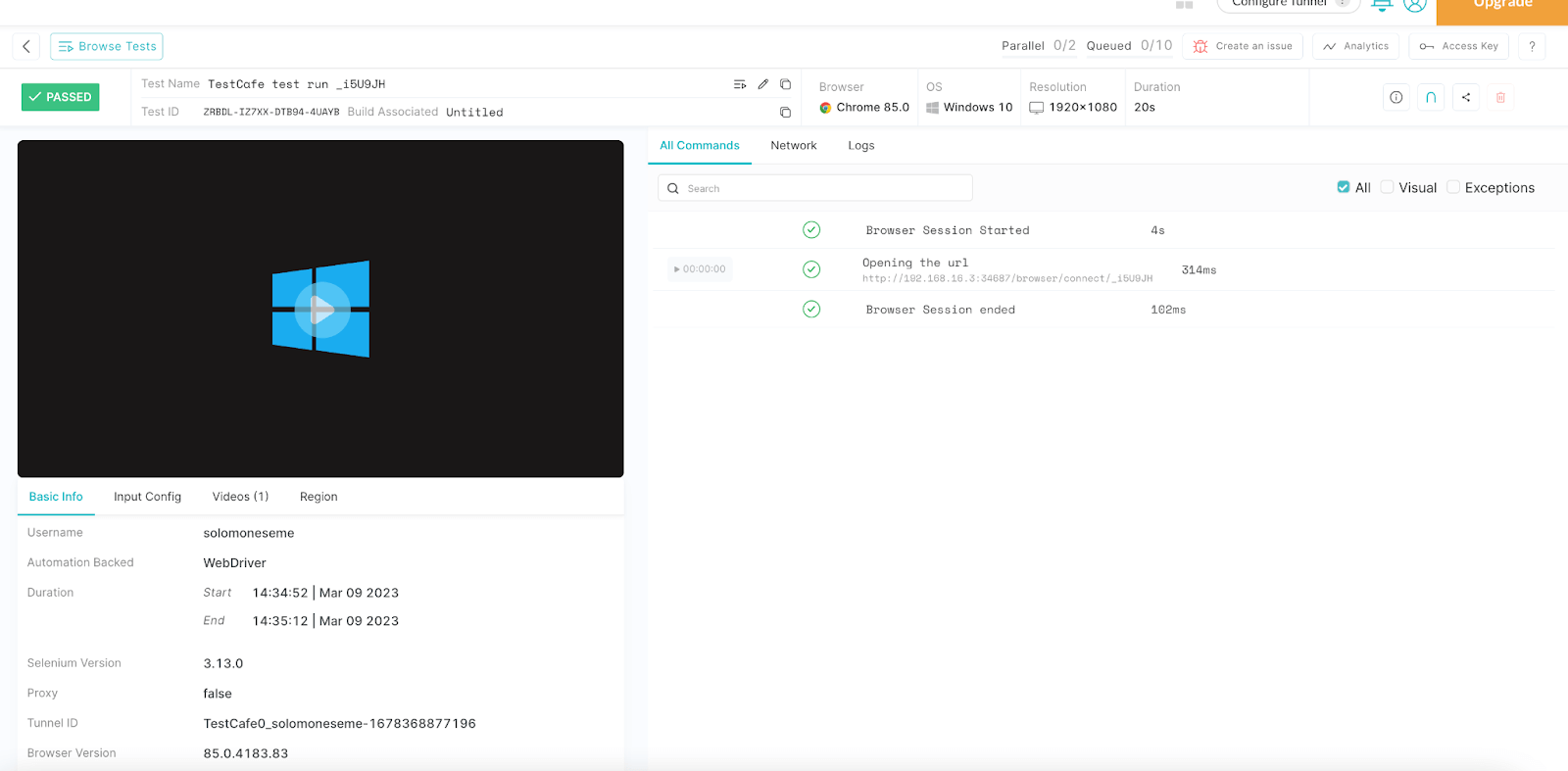 lambdatest-dashboard-testcafe