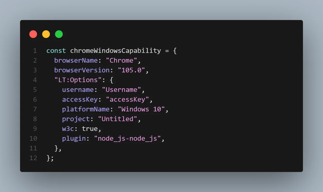 LambdaTest Selenium Grid capabilities through the capabilities object