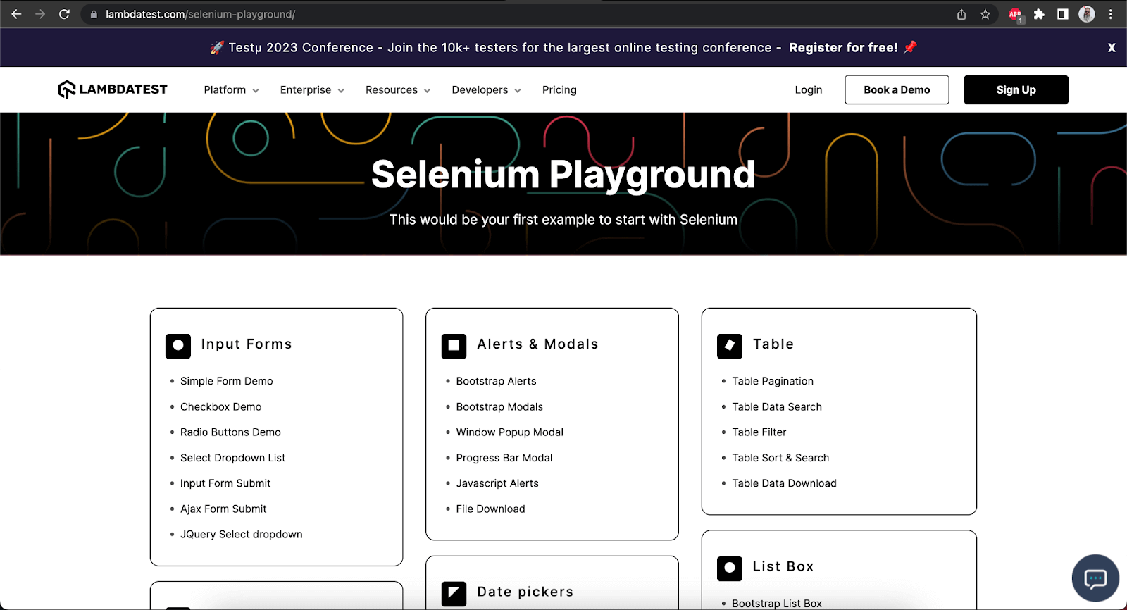 lambdatests-selenium-playground-css-selector