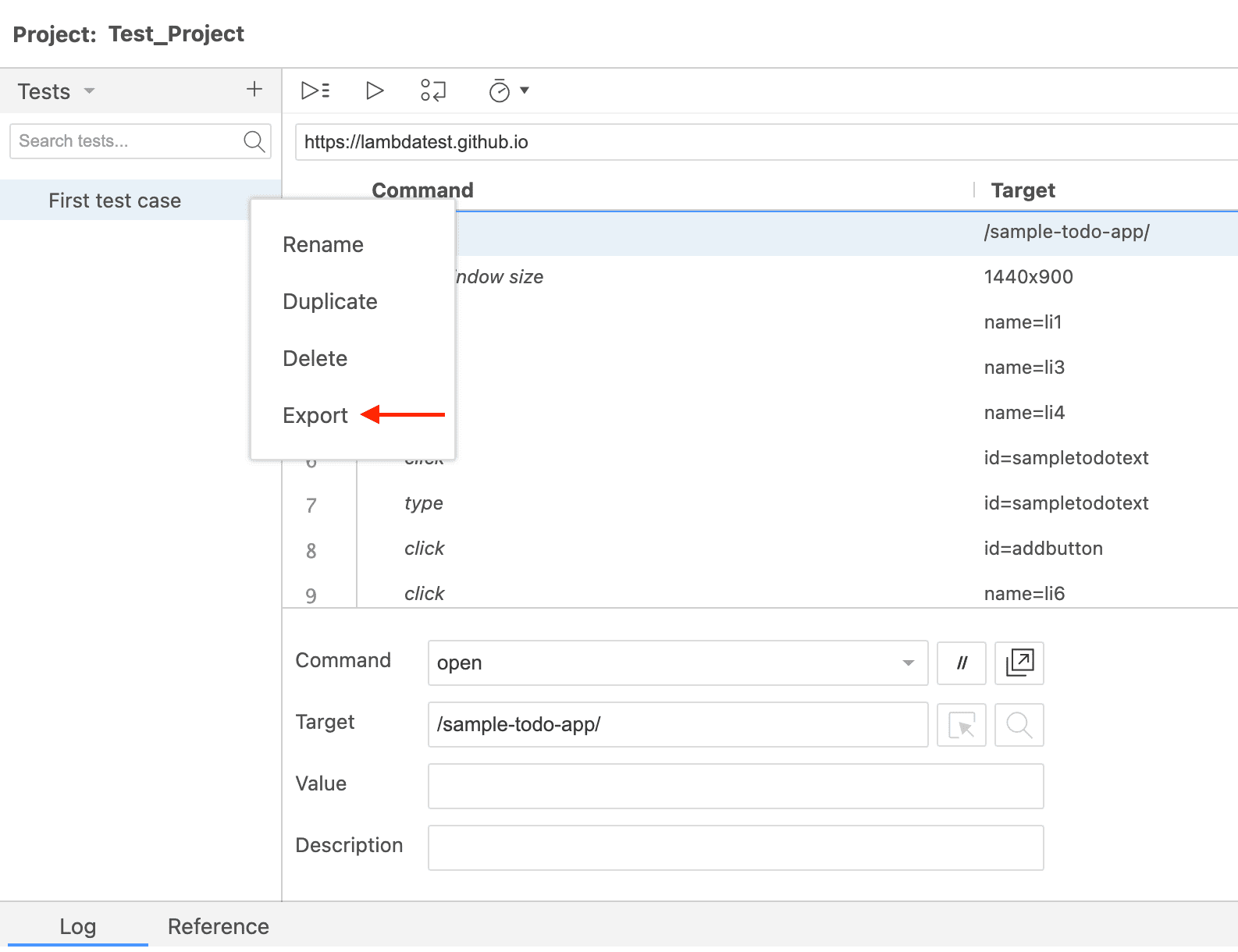 panel select the test case and right-click