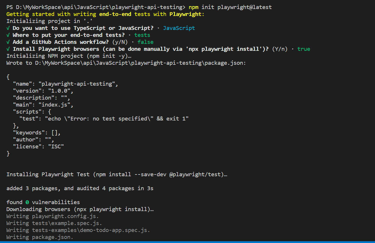 Playwright API Testing npm init playwright@latest