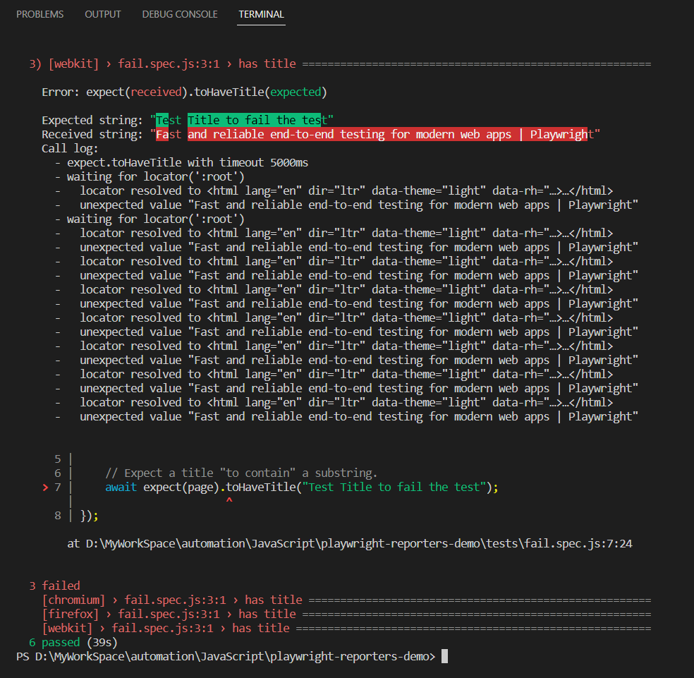 playwright reporting 3 browser configurations