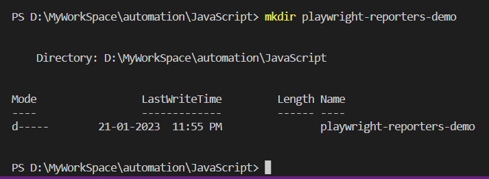 Playwright Reporting mkdir playwright-reporters-demo