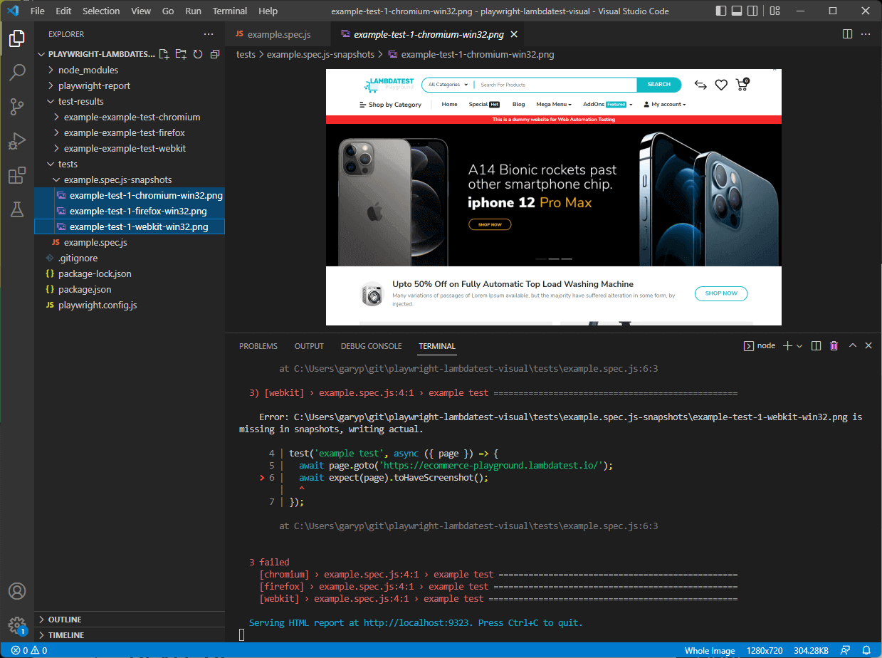 Playwright Visual Regression Testing tests/example.spec.js