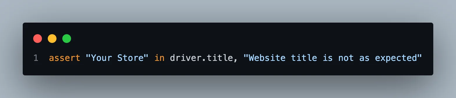 Python script validating website title for data integrity using asserts