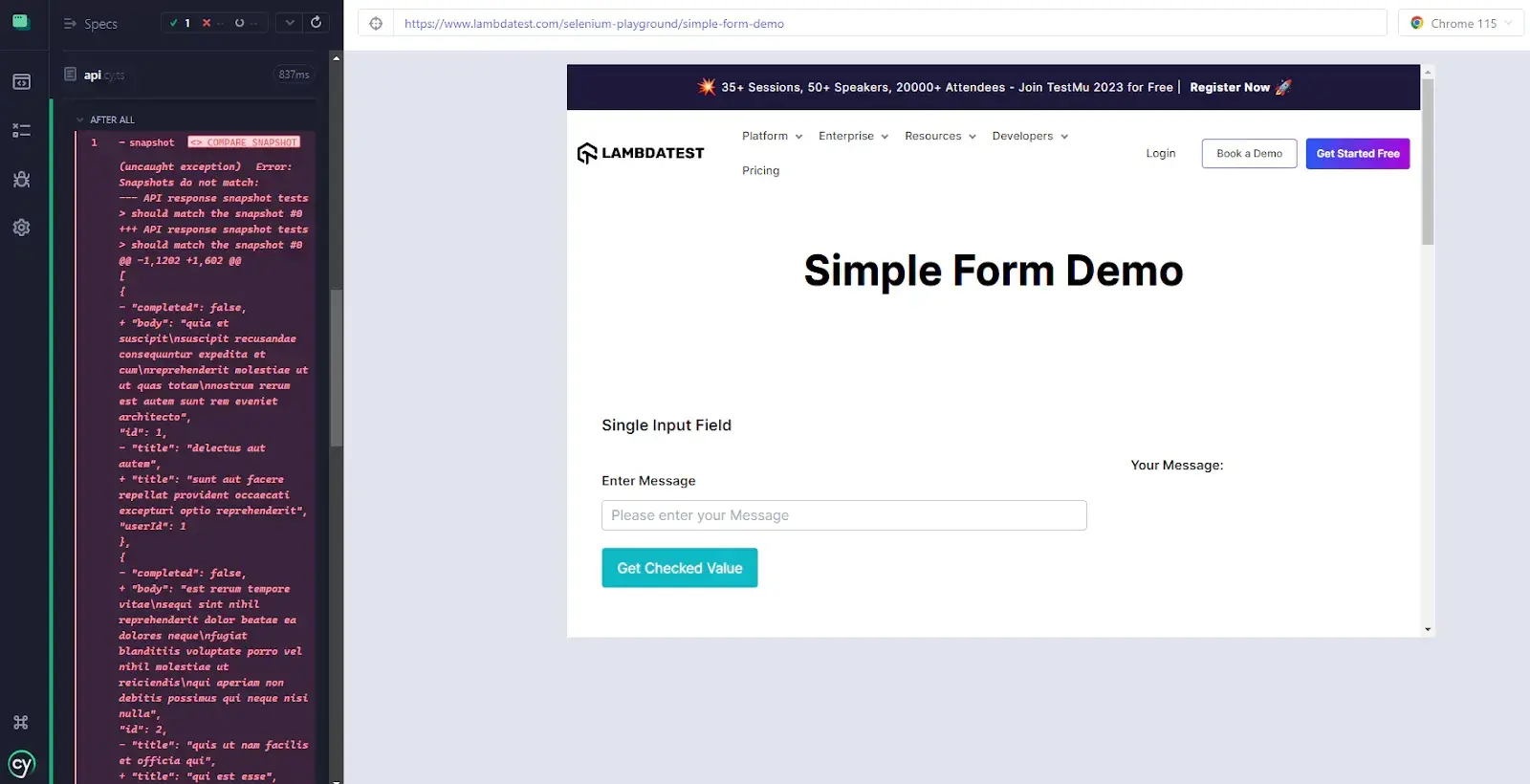 simple form demo result