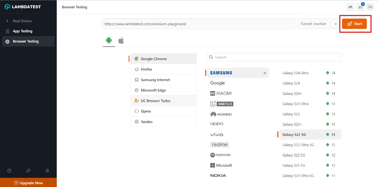  Start button and wait for the device to launch based on the configuration