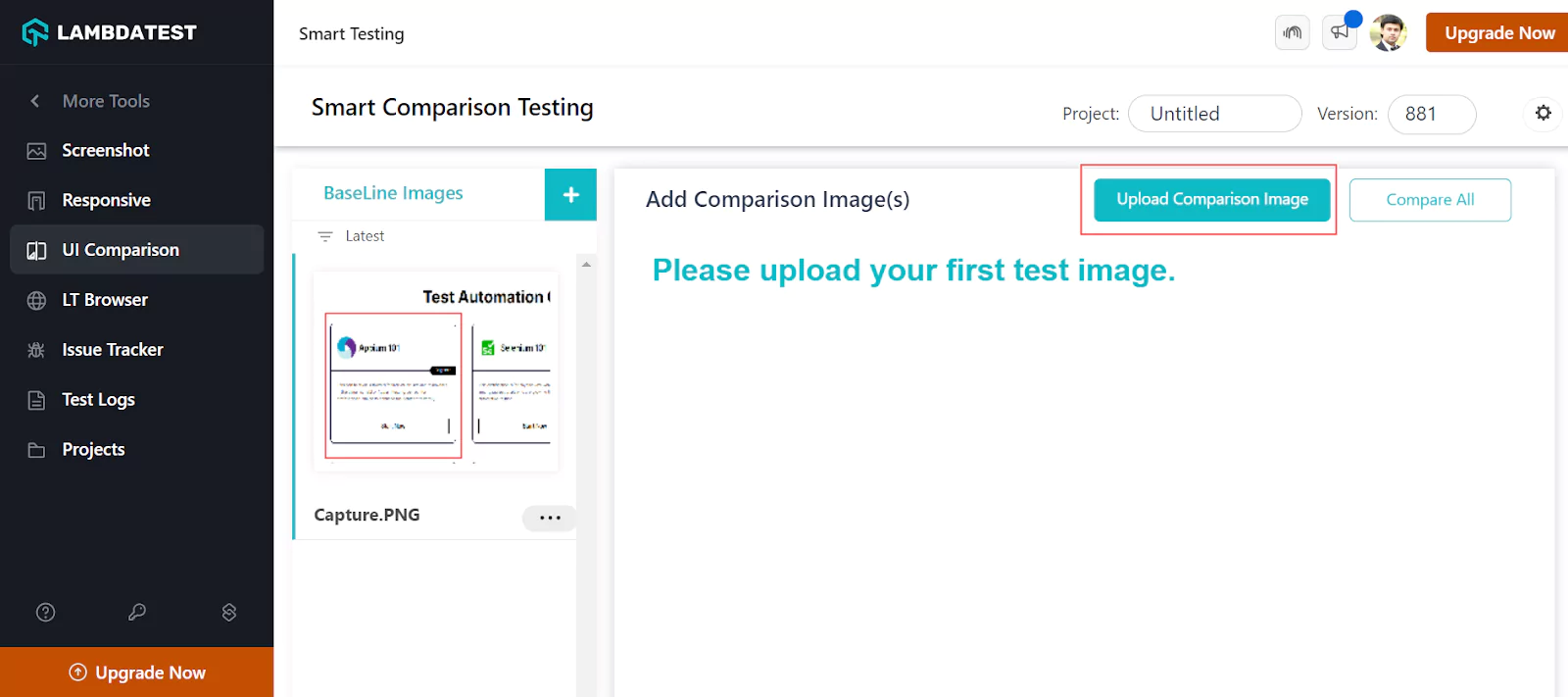 Step 5: Now click the Upload Comparison Image