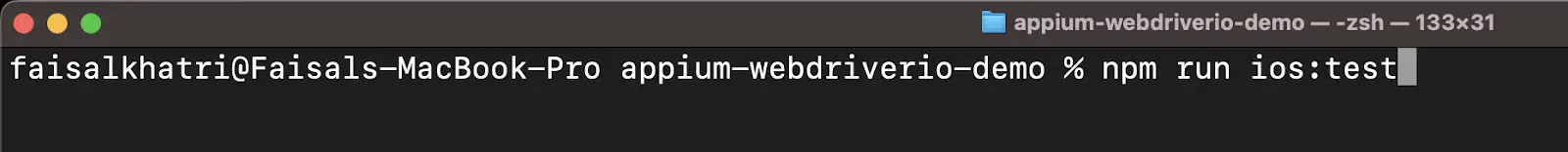 This command will run the wdio.ios.conf.ts file